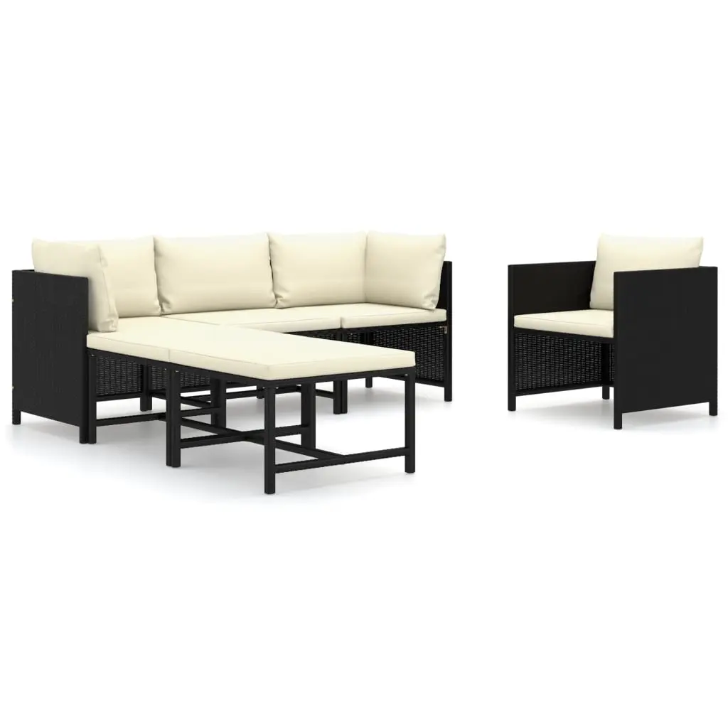 6 Piece Garden Lounge Set with Cushions Poly Rattan Black 3059783 - Furniture