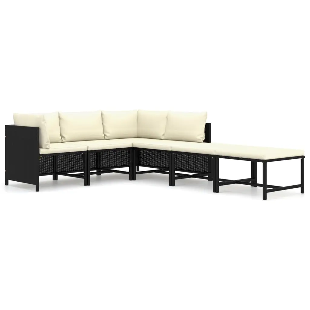 6 Piece Garden Lounge Set with Cushions Poly Rattan Black 3059784 - Furniture