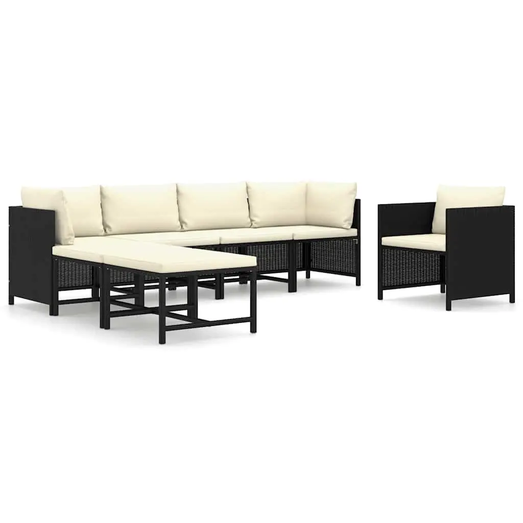 7 Piece Garden Lounge Set with Cushions Poly Rattan Black 3059785 - Furniture