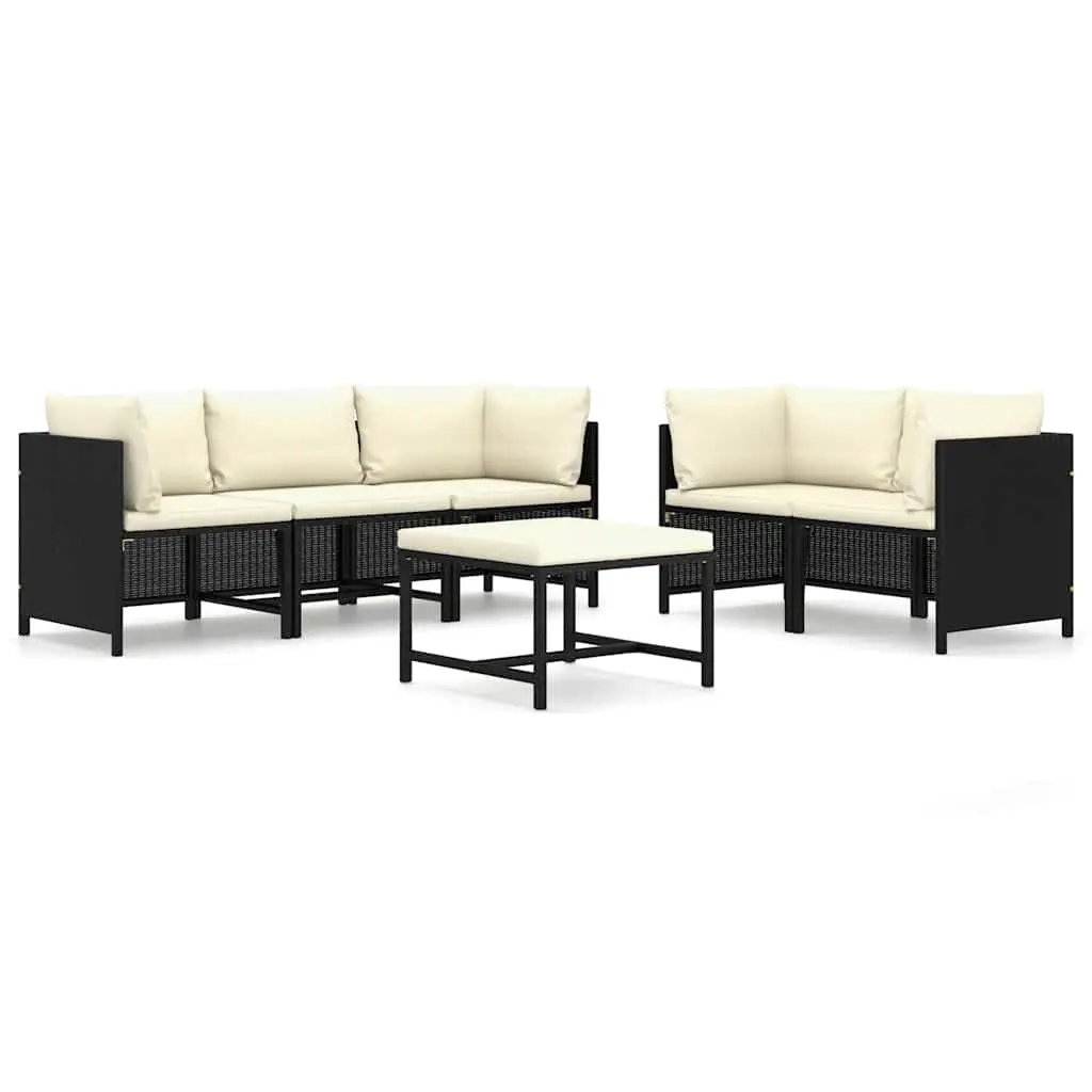 6 Piece Garden Lounge Set with Cushions Poly Rattan Black 3059786 - Furniture