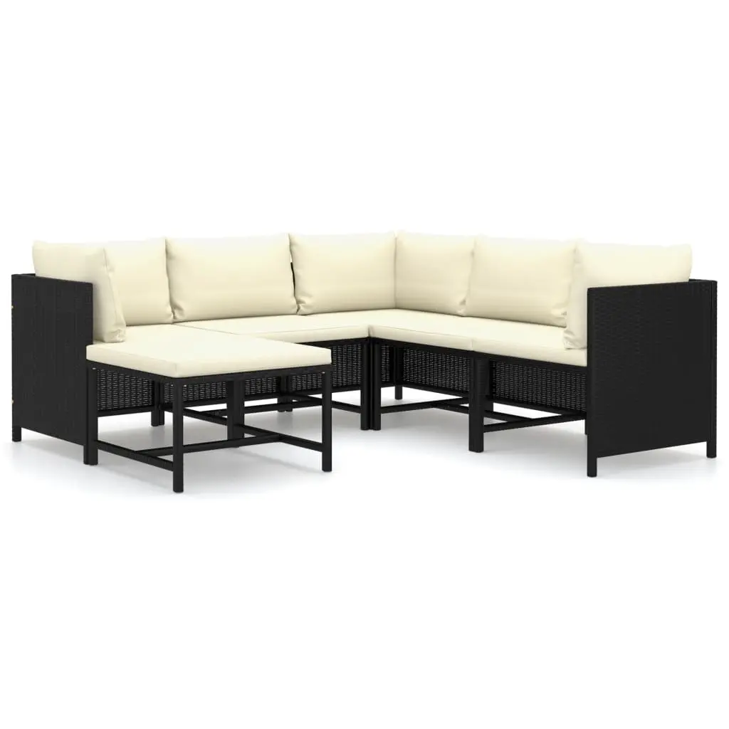 6 Piece Garden Lounge Set with Cushions Poly Rattan Black 3059787 - Furniture