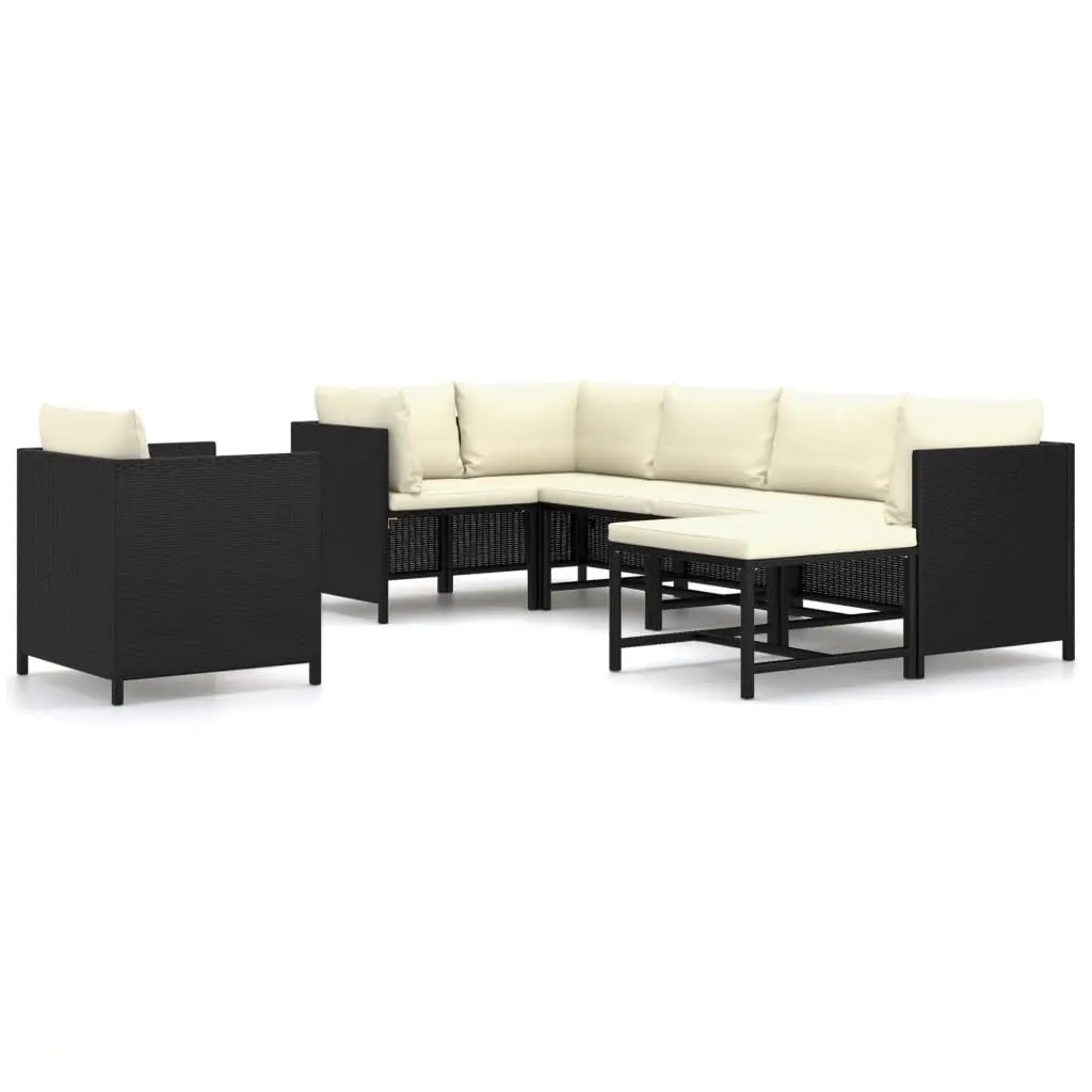 7 Piece Garden Lounge Set with Cushions Poly Rattan Black 3059788 - Furniture