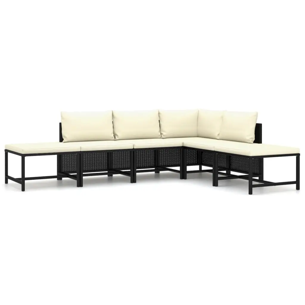 6 Piece Garden Lounge Set with Cushions Poly Rattan Black 3059789 - Furniture