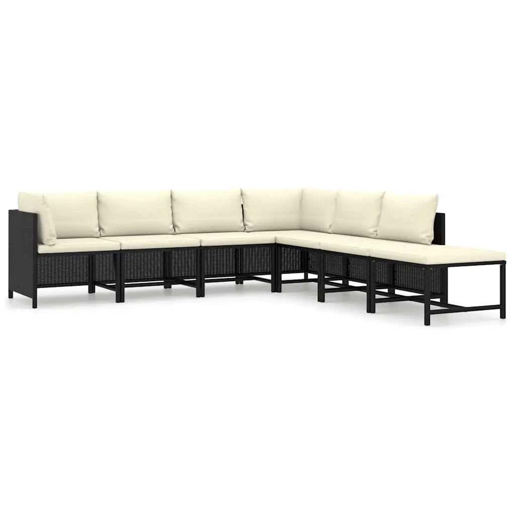 7 Piece Garden Lounge Set with Cushions Poly Rattan Black 3059791 - Furniture