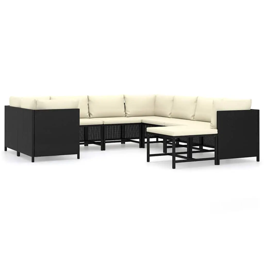 9 Piece Garden Lounge Set with Cushions Poly Rattan Black 3059792 - Furniture