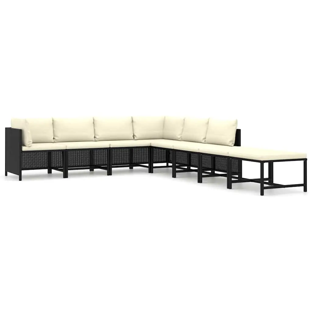8 Piece Garden Lounge Set with Cushions Poly Rattan Black 3059793 - Furniture
