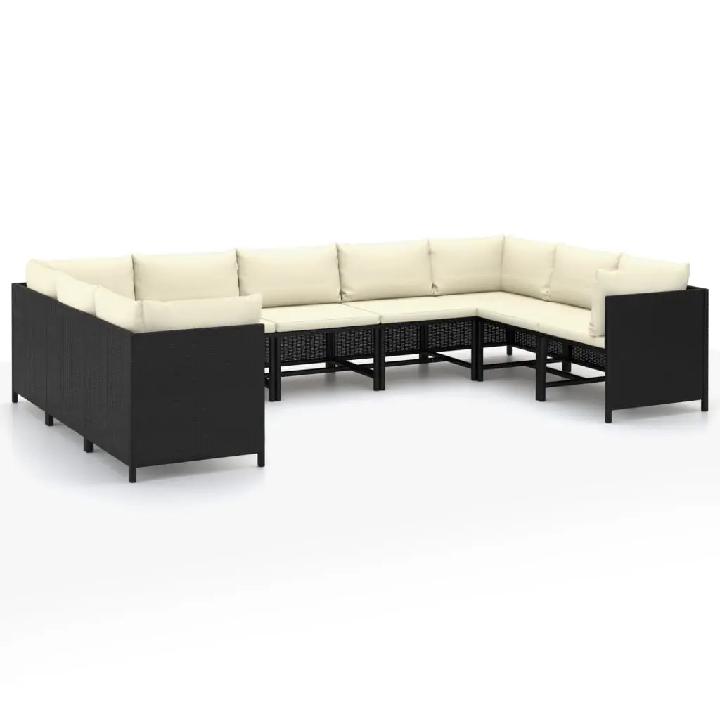 9 Piece Garden Lounge Set with Cushions Poly Rattan Black 3059794 - Furniture