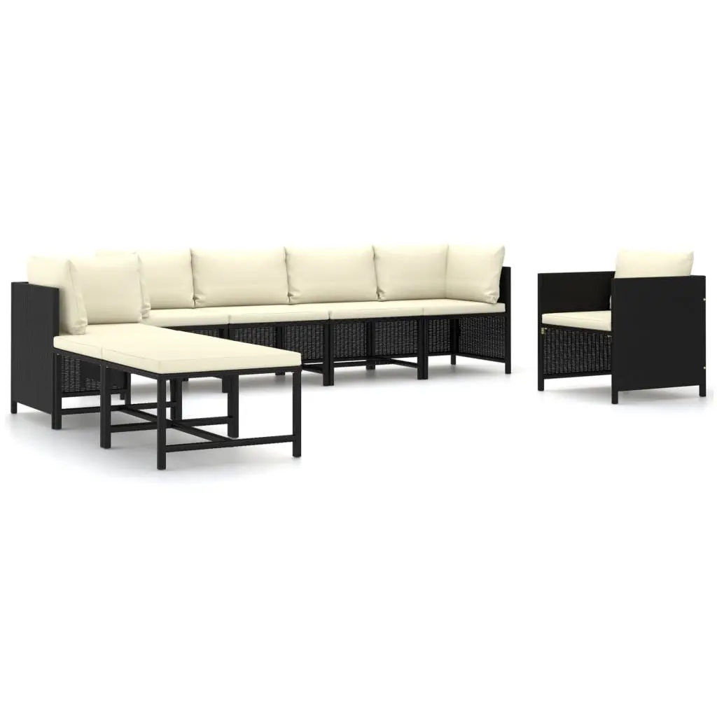 8 Piece Garden Lounge Set with Cushions Poly Rattan Black 3059796 - Furniture