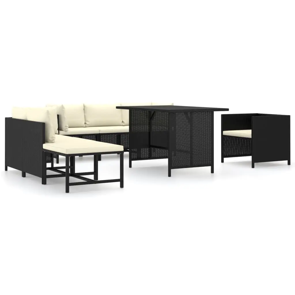 8 Piece Garden Lounge Set with Cushions Poly Rattan Black 3059797 - Furniture