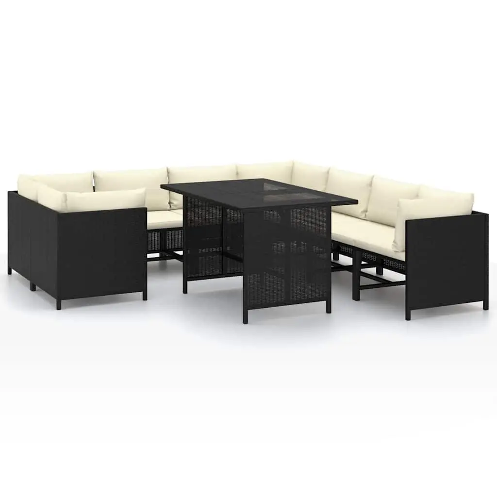 9 Piece Garden Lounge Set with Cushions Poly Rattan Black 3059799 - Furniture