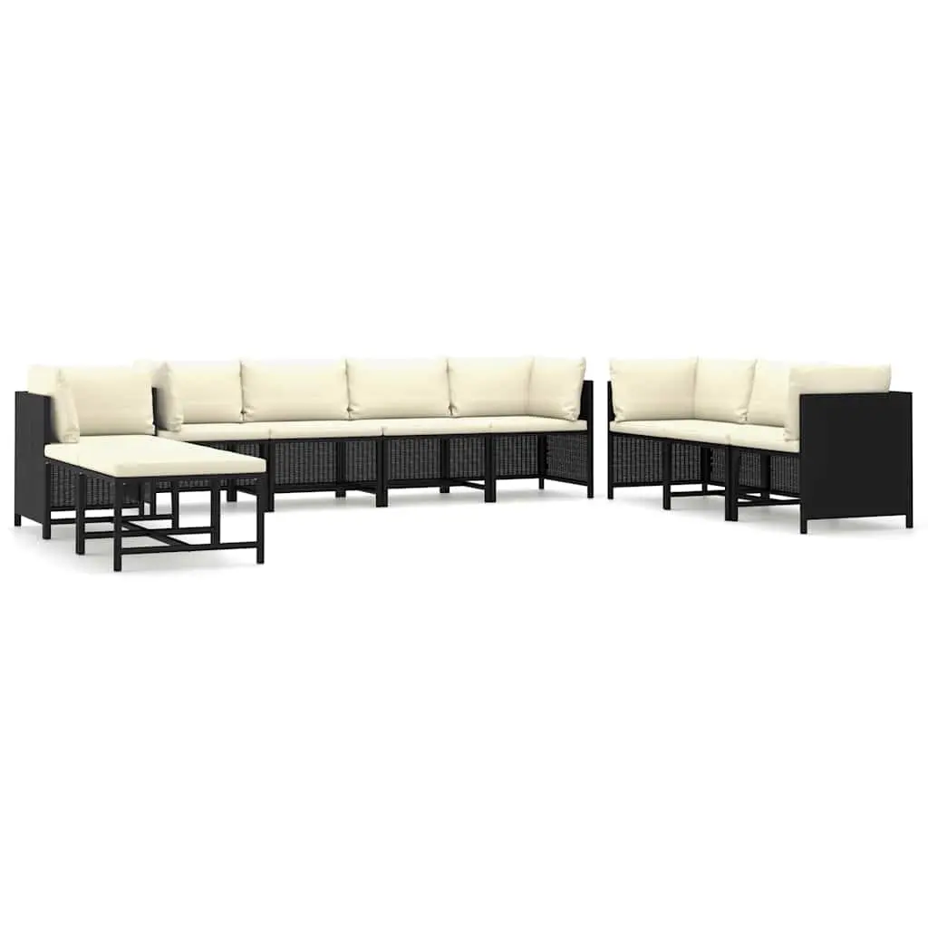 10 Piece Garden Lounge Set with Cushions Poly Rattan Black 3059801 - Furniture