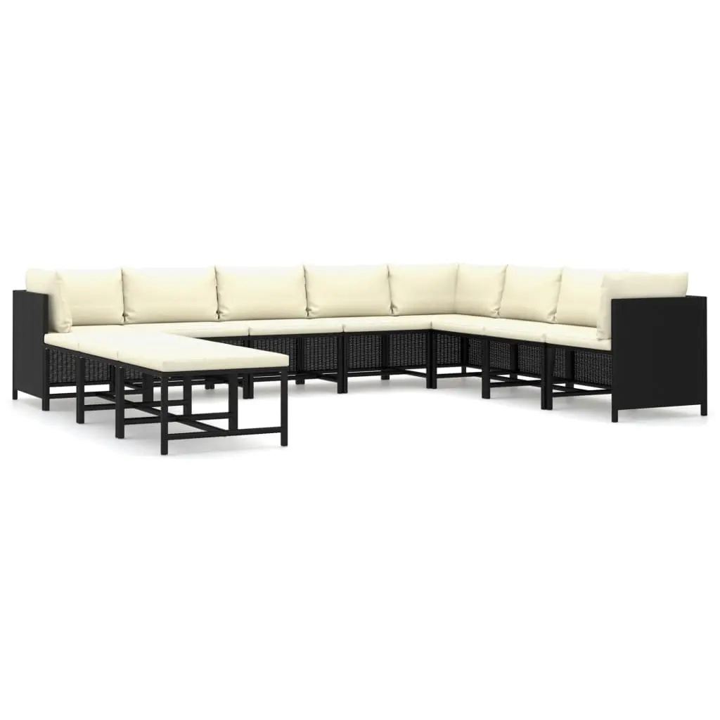 11 Piece Garden Lounge Set with Cushions Poly Rattan Black 3059802 - Furniture