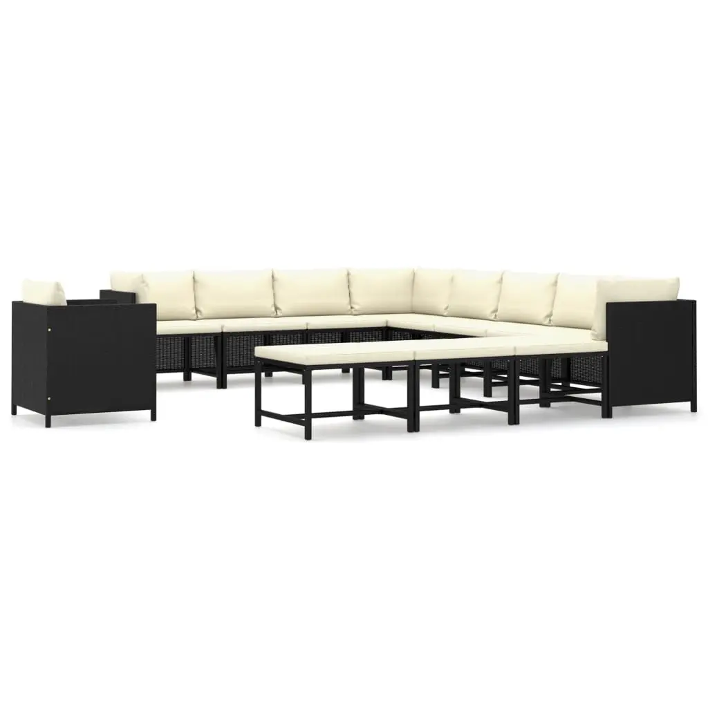 12 Piece Garden Lounge Set with Cushions Poly Rattan Black 3059803 - Furniture