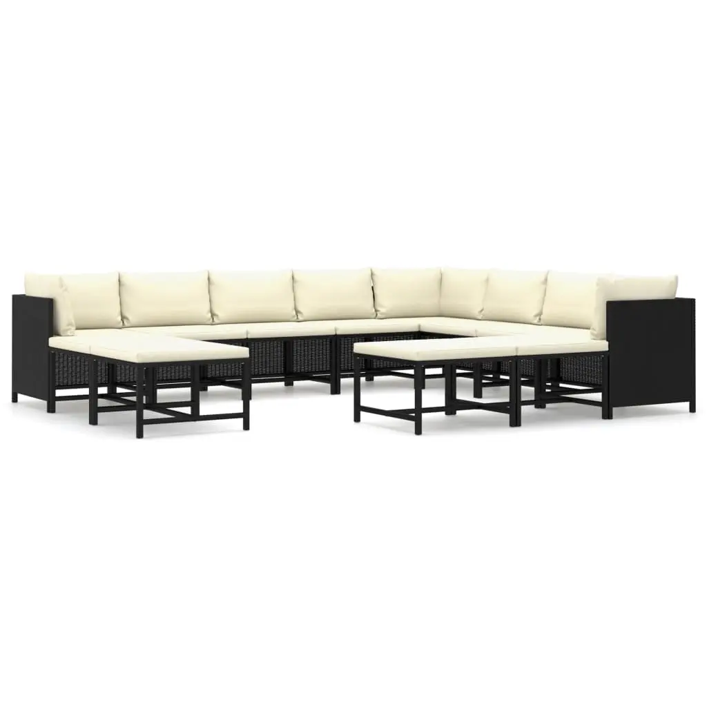 12 Piece Garden Lounge Set with Cushions Poly Rattan Black 3059804 - Furniture