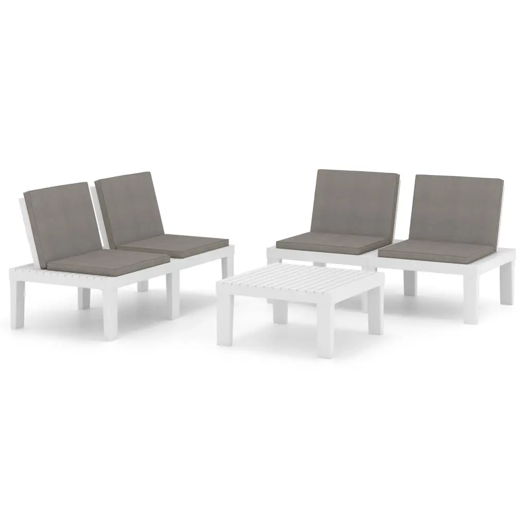 3 Piece Garden Lounge Set with Cushions Plastic White 3059827 - Furniture