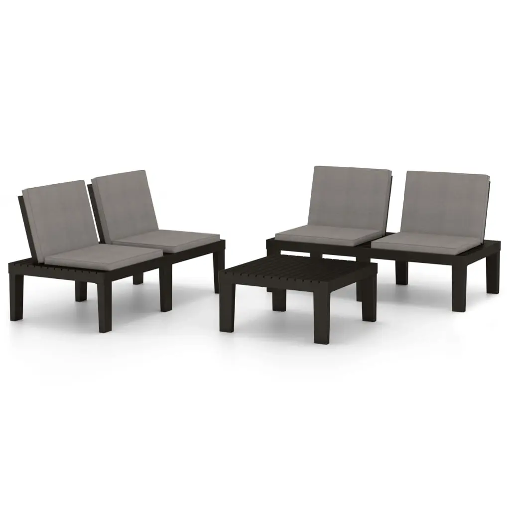 3 Piece Garden Lounge Set with Cushions Plastic Grey 3059828 - Furniture