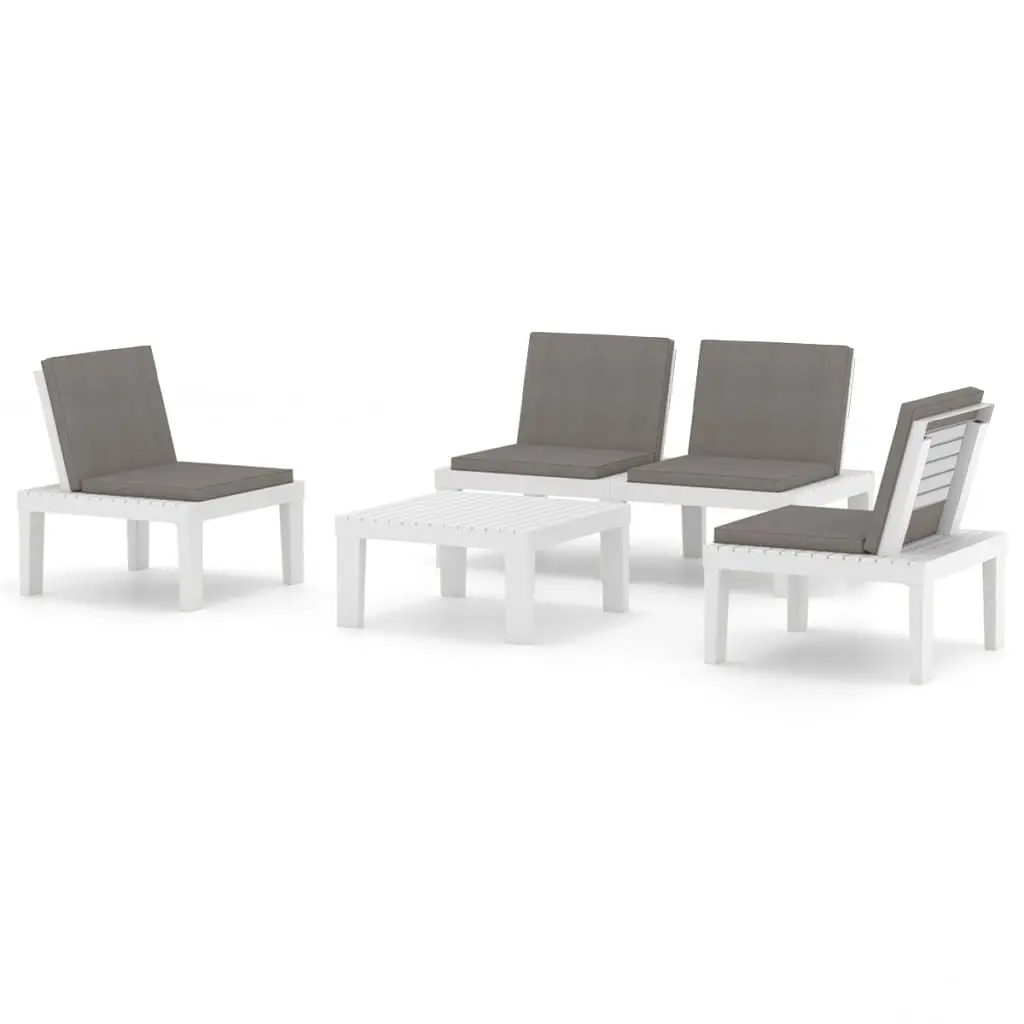 4 Piece Garden Lounge Set with Cushions Plastic White 3059829 - Furniture