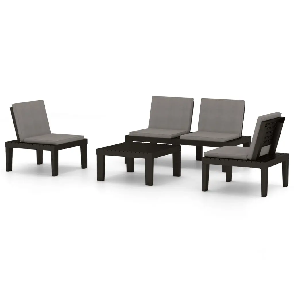 4 Piece Garden Lounge Set with Cushions Plastic Grey 3059830 - Furniture