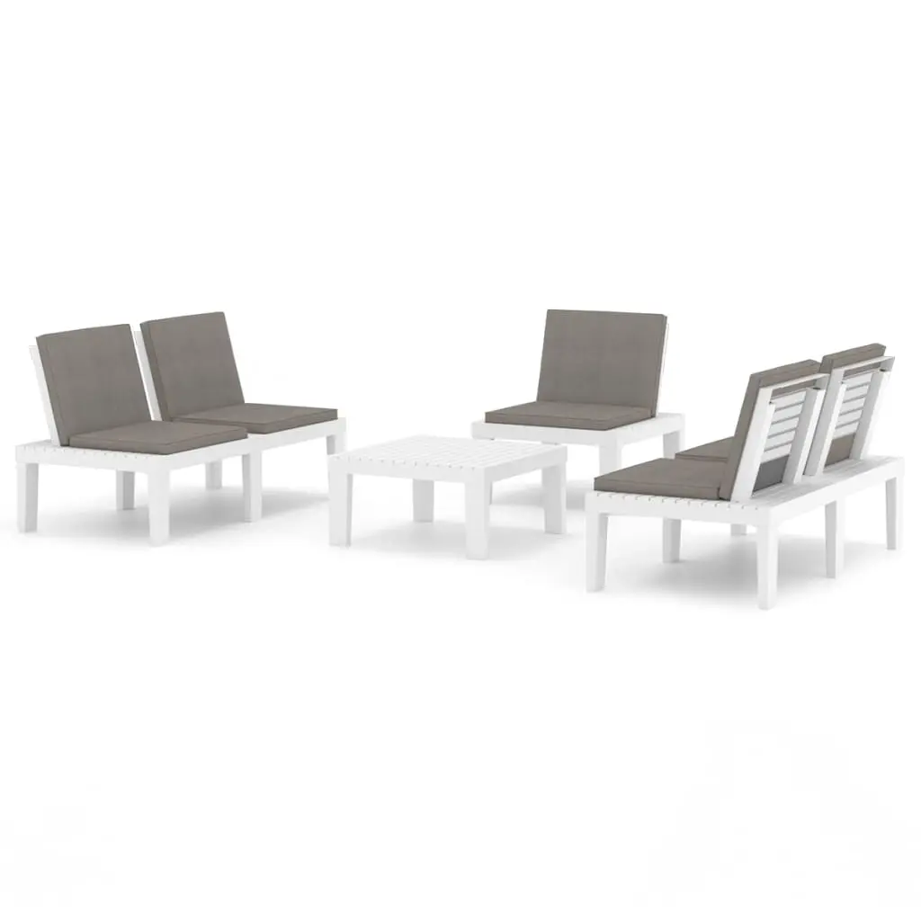 4 Piece Garden Lounge Set with Cushions Plastic White 3059835 - Furniture