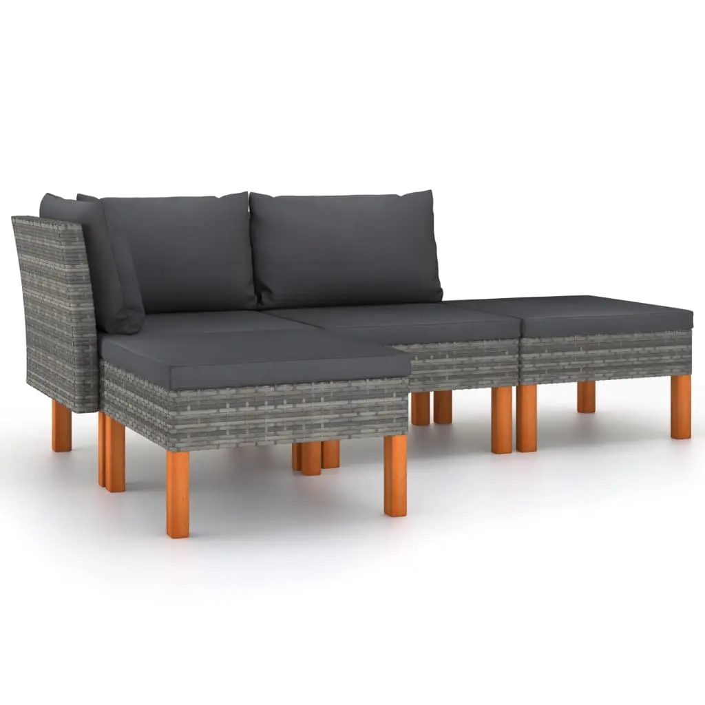 4 Piece Garden Lounge Set with Cushions Poly Rattan Grey 3059709 - Furniture