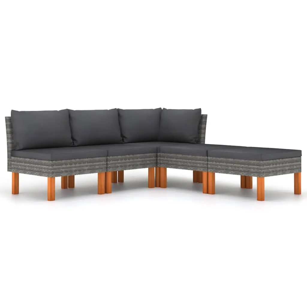 5 Piece Garden Lounge Set with Cushions Poly Rattan Grey 3059710 - Furniture