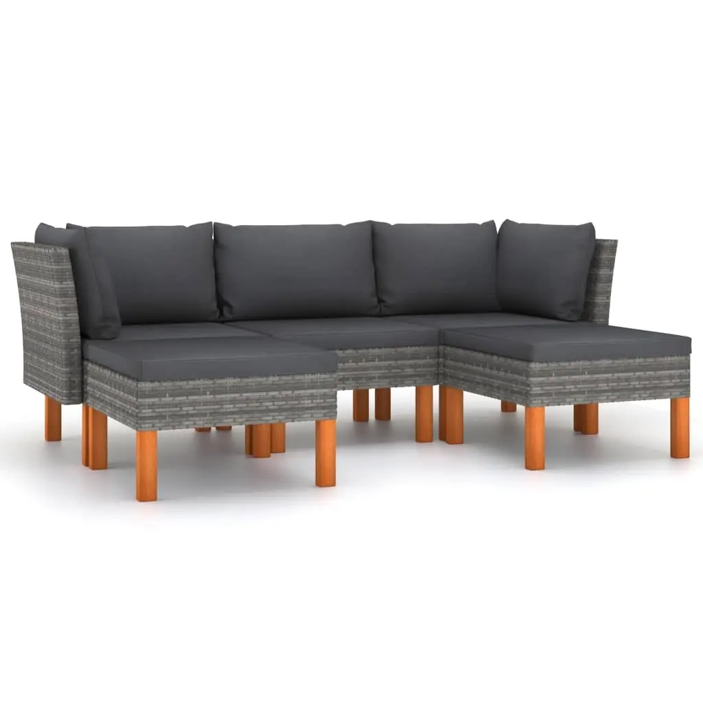 5 Piece Garden Lounge Set with Cushions Poly Rattan Grey 3059711 - Furniture