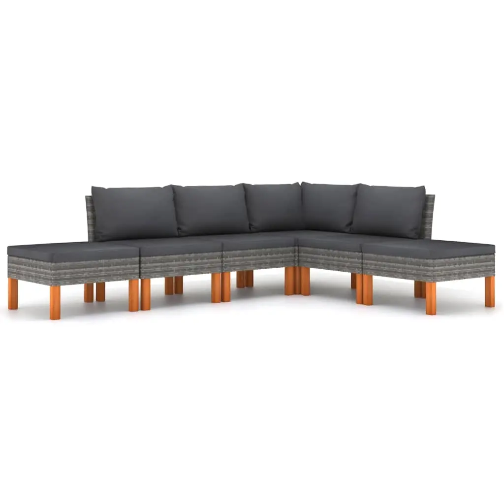 6 Piece Garden Lounge Set with Cushions Poly Rattan Grey 3059713 - Furniture
