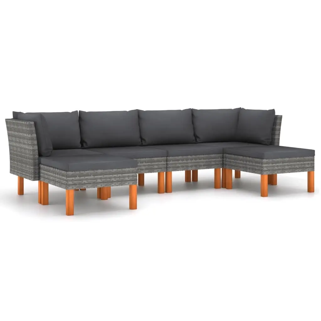 6 Piece Garden Lounge Set with Cushions Poly Rattan Grey 3059714 - Furniture