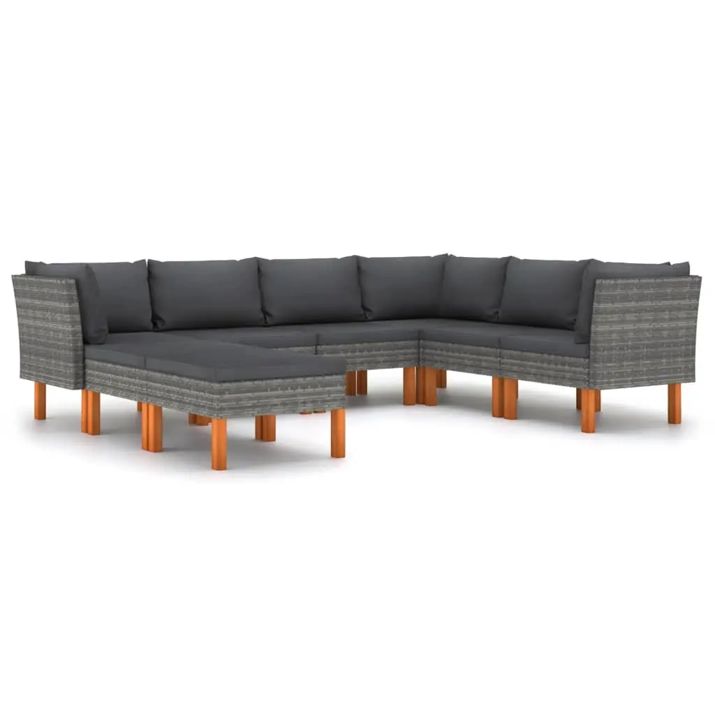 8 Piece Garden Lounge Set with Cushions Poly Rattan Grey 3059719 - Furniture