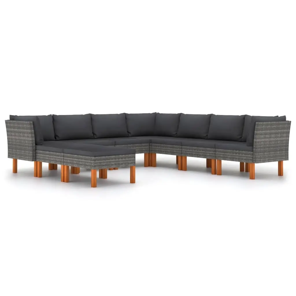 9 Piece Garden Lounge Set with Cushions Poly Rattan Grey 3059721 - Furniture