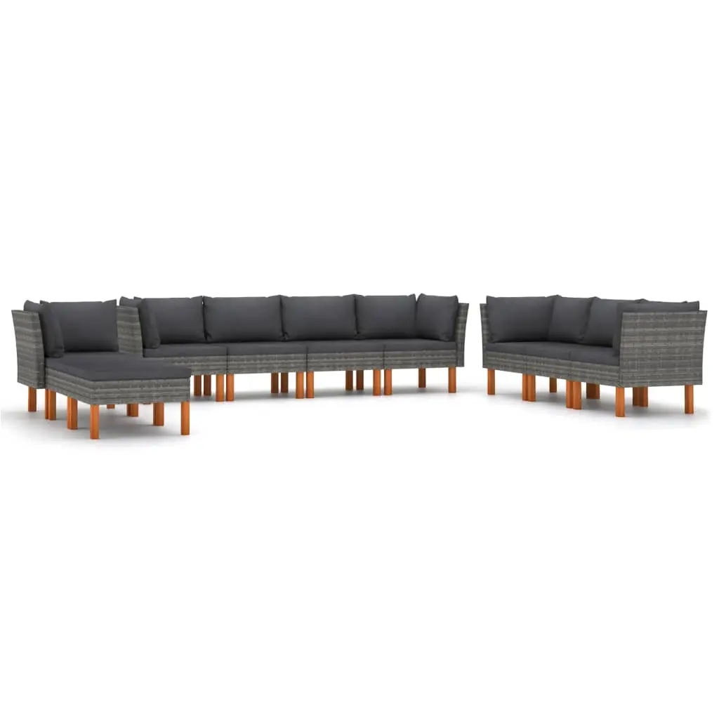 10 Piece Garden Lounge Set with Cushions Poly Rattan Grey 3059723 - Furniture