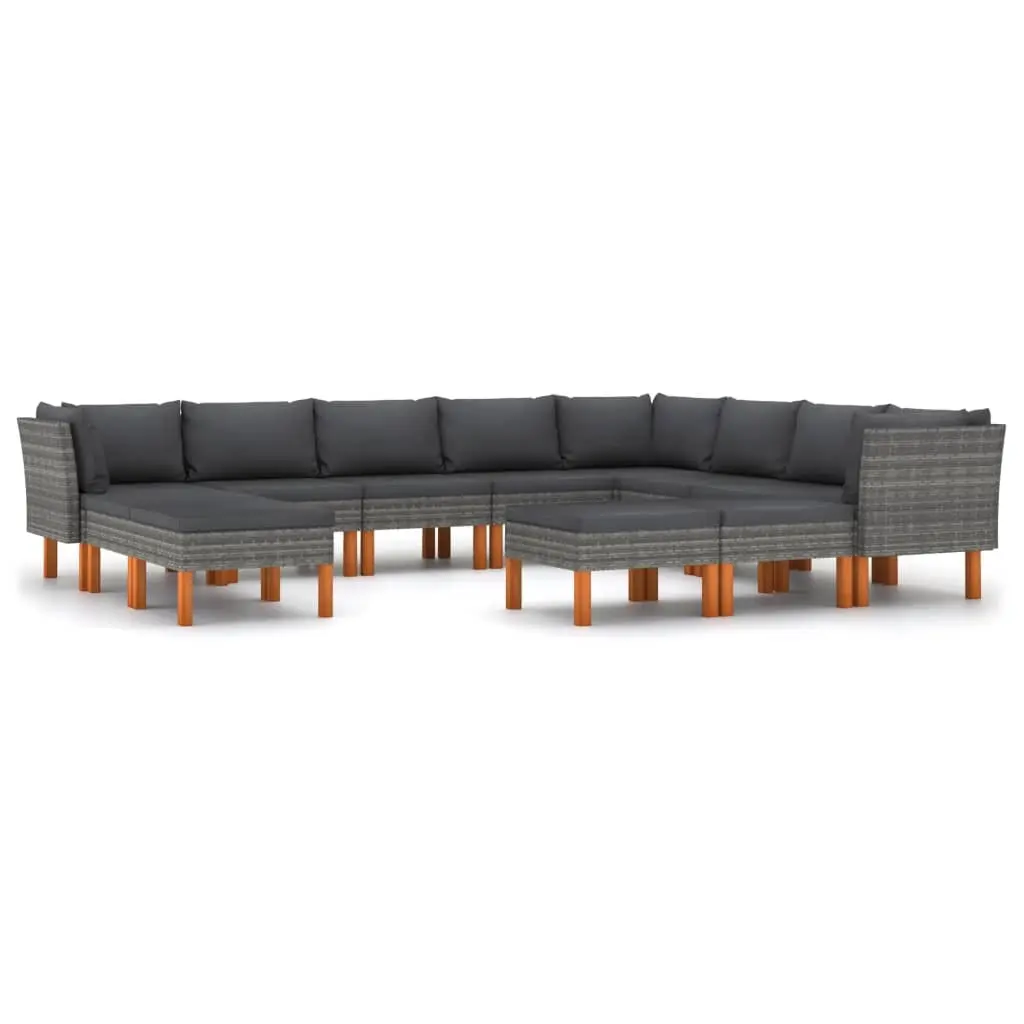 12 Piece Garden Lounge Set with Cushions Poly Rattan Grey 3059725 - Furniture