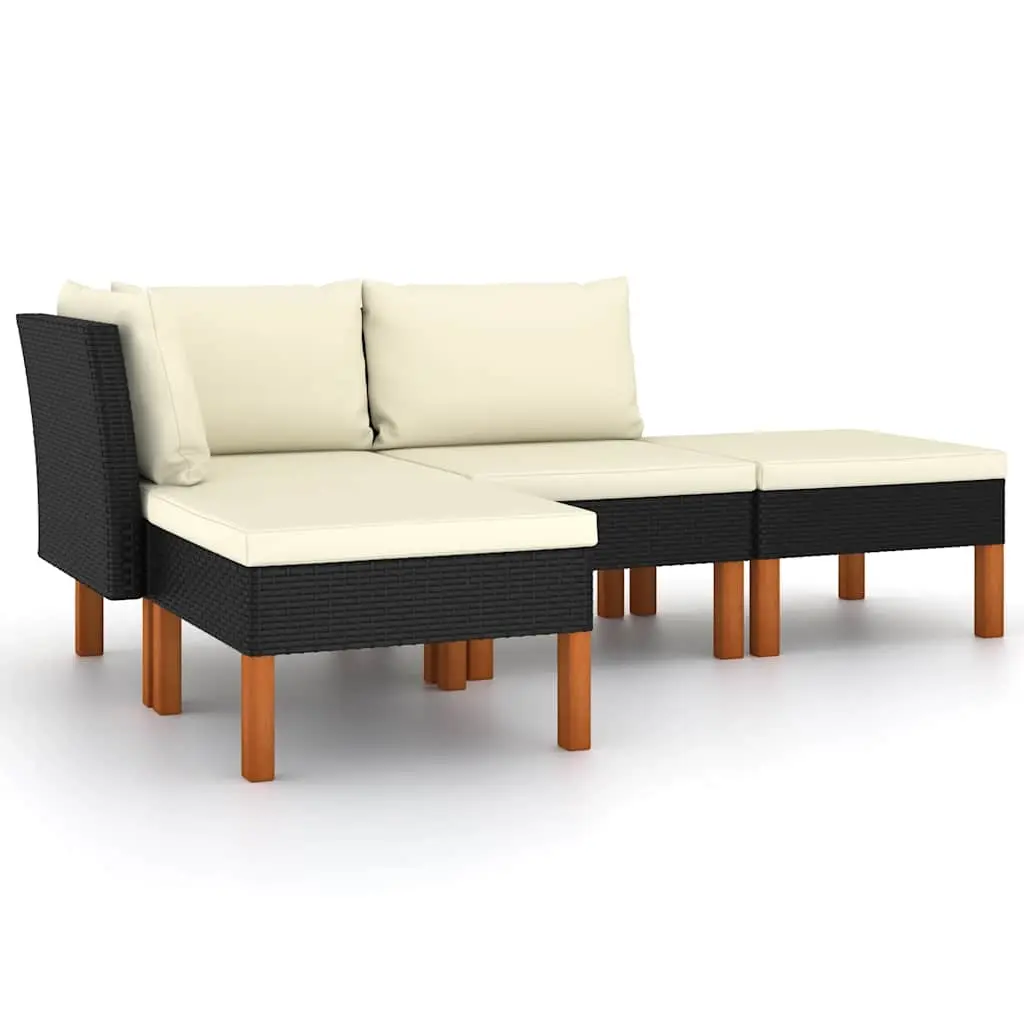 4 Piece Garden Lounge Set with Cushions Poly Rattan Black 3059731 - Furniture