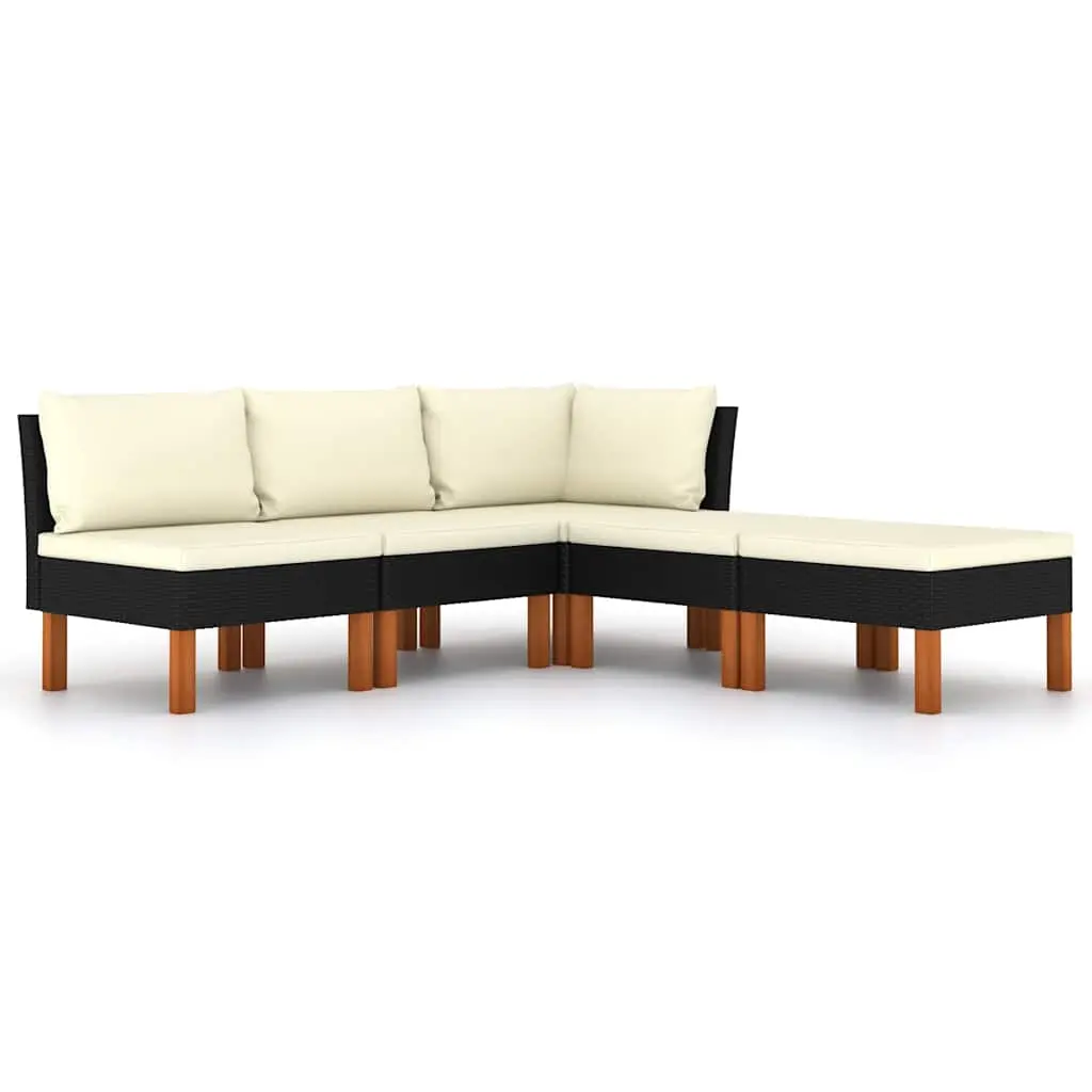 5 Piece Garden Lounge Set with Cushions Poly Rattan Black 3059732 - Furniture