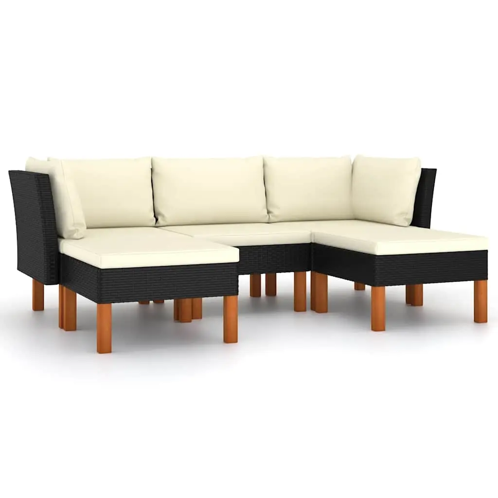 5 Piece Garden Lounge Set with Cushions Poly Rattan Black 3059733 - Furniture