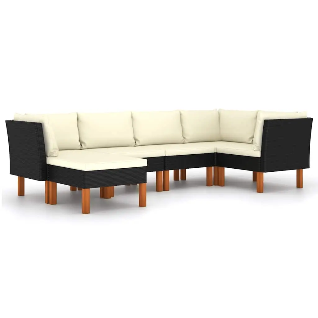 6 Piece Garden Lounge Set with Cushions Poly Rattan Black 3059734 - Furniture