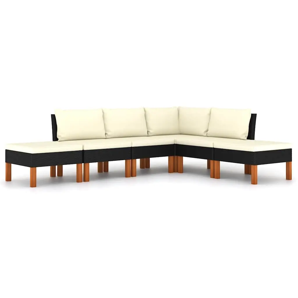 6 Piece Garden Lounge Set with Cushions Poly Rattan Black 3059735 - Furniture
