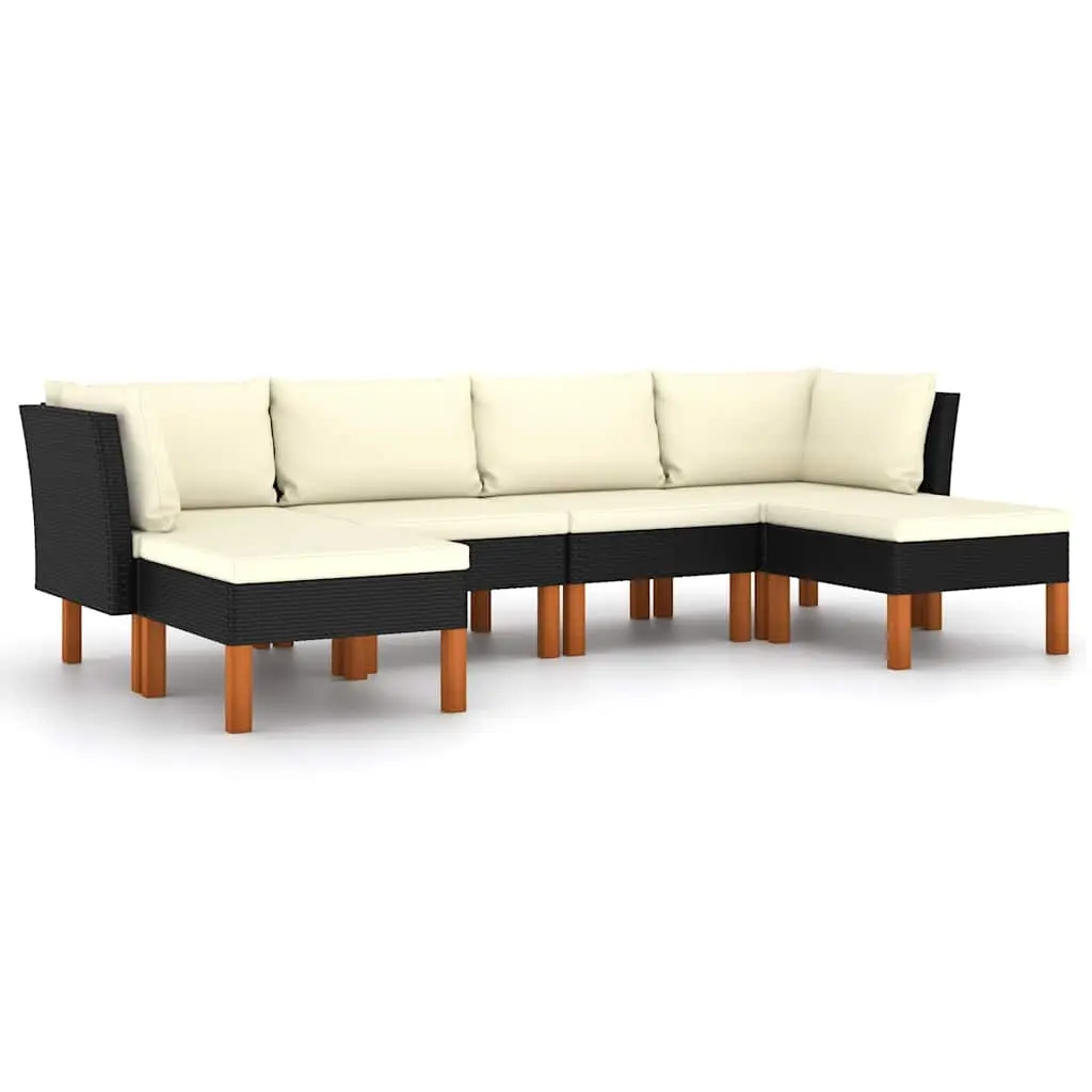 6 Piece Garden Lounge Set with Cushions Poly Rattan Black 3059736 - Furniture