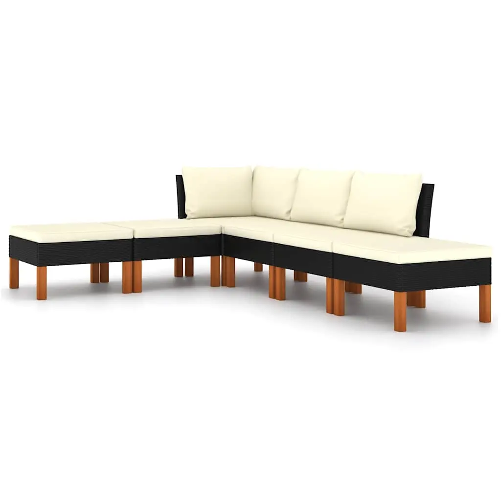 6 Piece Garden Lounge Set with Cushions Poly Rattan Black 3059737 - Furniture