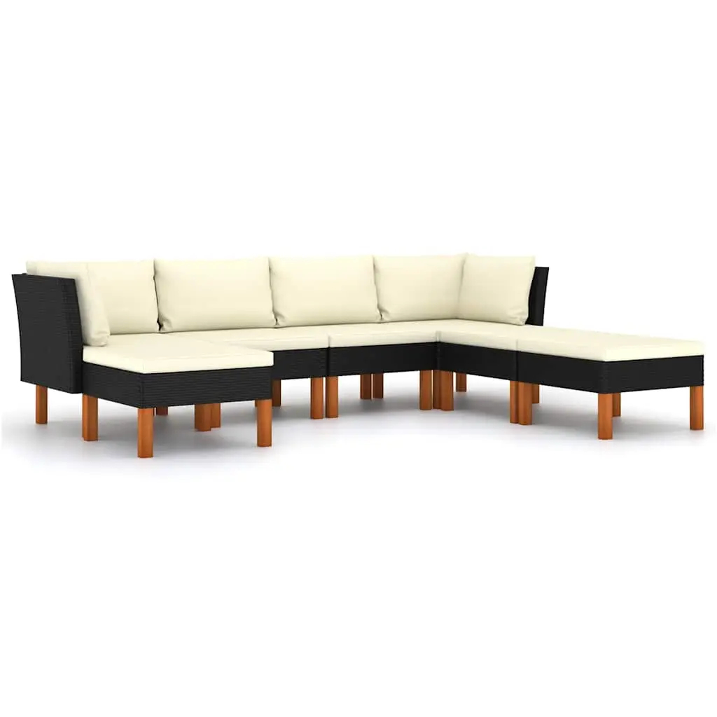 7 Piece Garden Lounge Set with Cushions Poly Rattan Black 3059739 - Furniture