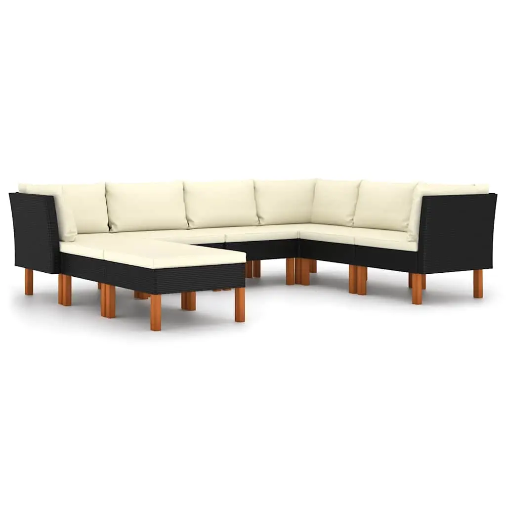 8 Piece Garden Lounge Set with Cushions Poly Rattan Black 3059741 - Furniture