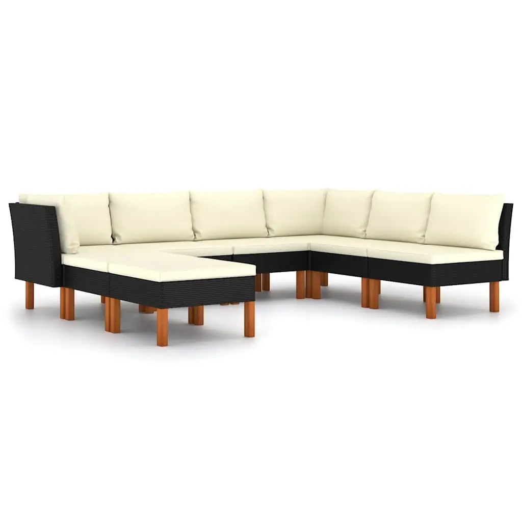 8 Piece Garden Lounge Set with Cushions Poly Rattan Black 3059742 - Furniture