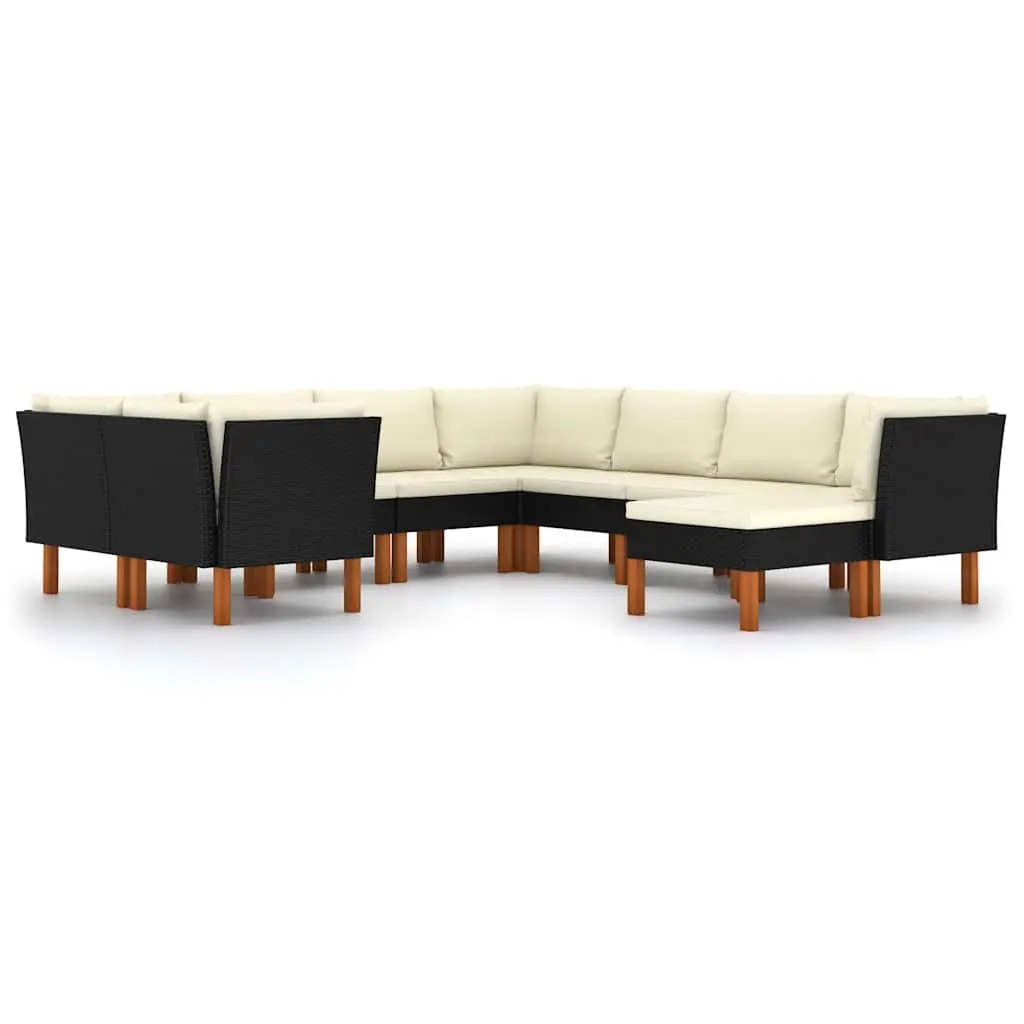 9 Piece Garden Lounge Set with Cushions Poly Rattan Black 3059744 - Furniture