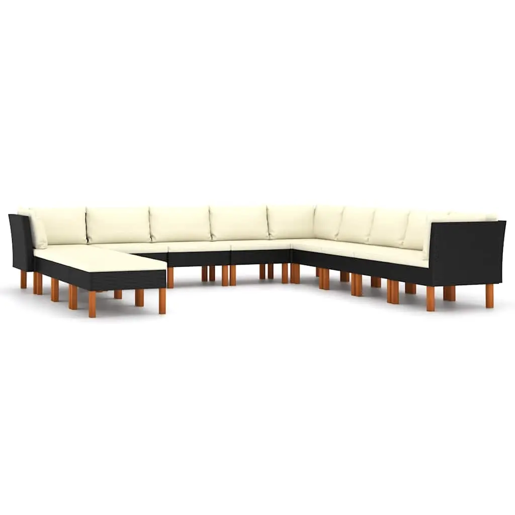 12 Piece Garden Lounge Set with Cushions Poly Rattan Black 3059746 - Furniture