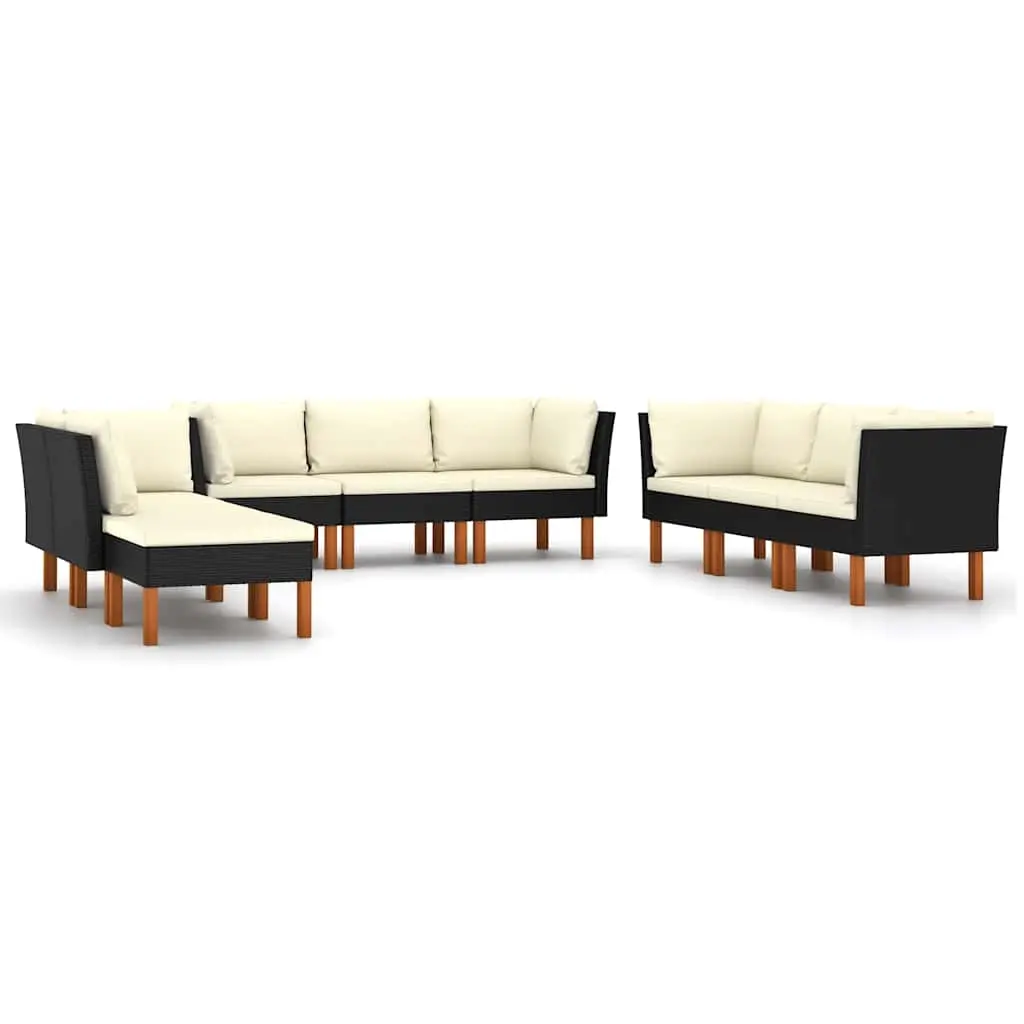 9 Piece Garden Lounge Set with Cushions Poly Rattan Black 3059748 - Furniture