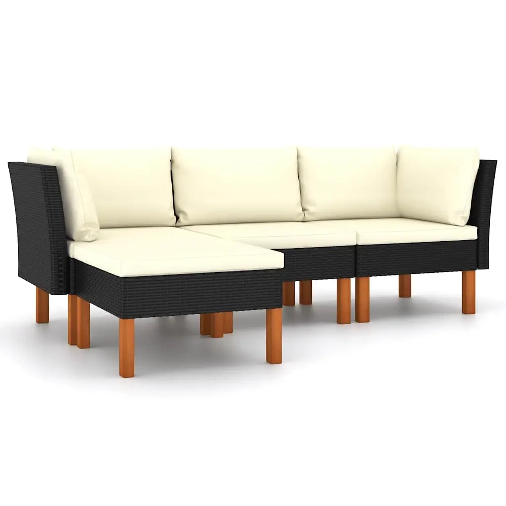 4 Piece Garden Lounge Set with Cushions Poly Rattan Black 3059749 - Furniture