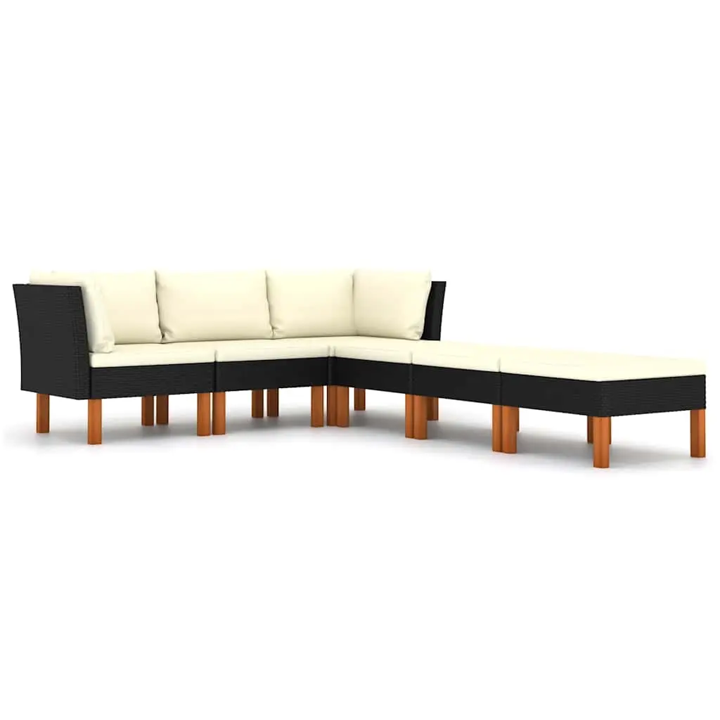 6 Piece Garden Lounge Set with Cushions Poly Rattan Black 3059750 - Furniture