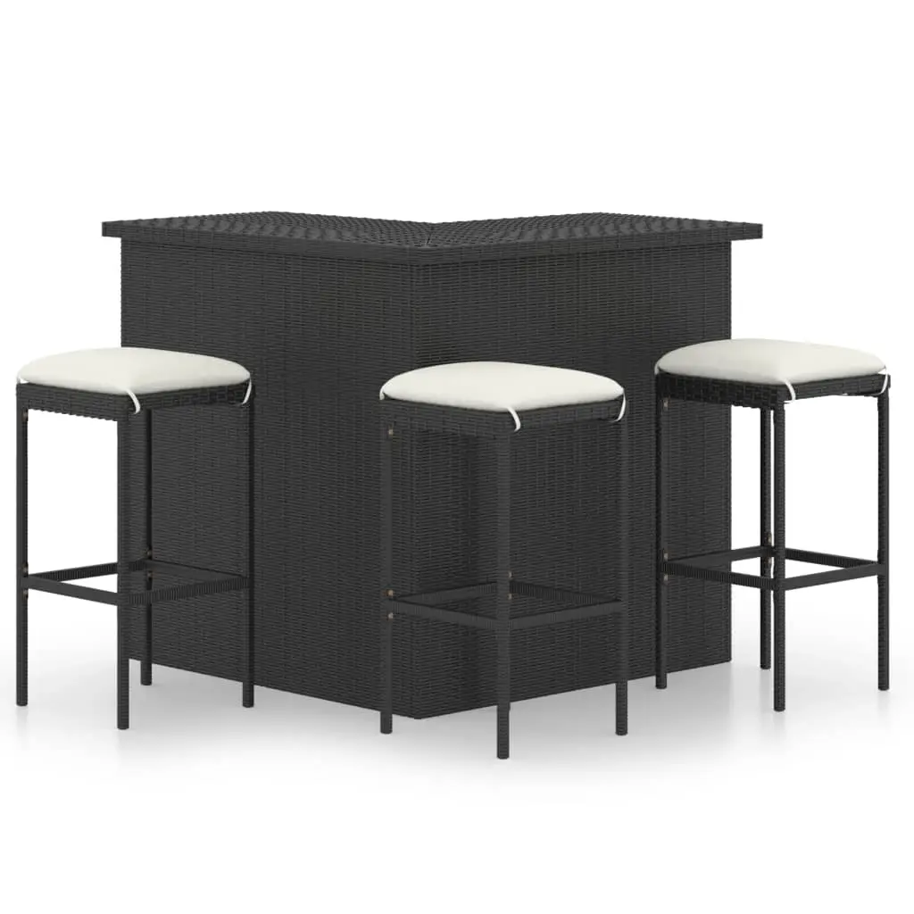 4 Piece Garden Bar Set with Cushions Poly Rattan Black 3064923 - Furniture