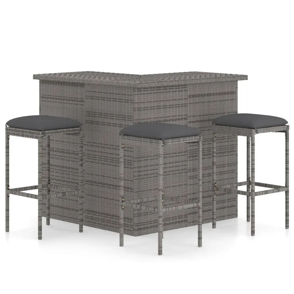 4 Piece Garden Bar Set with Cushions Poly Rattan Grey 3064924 - Furniture