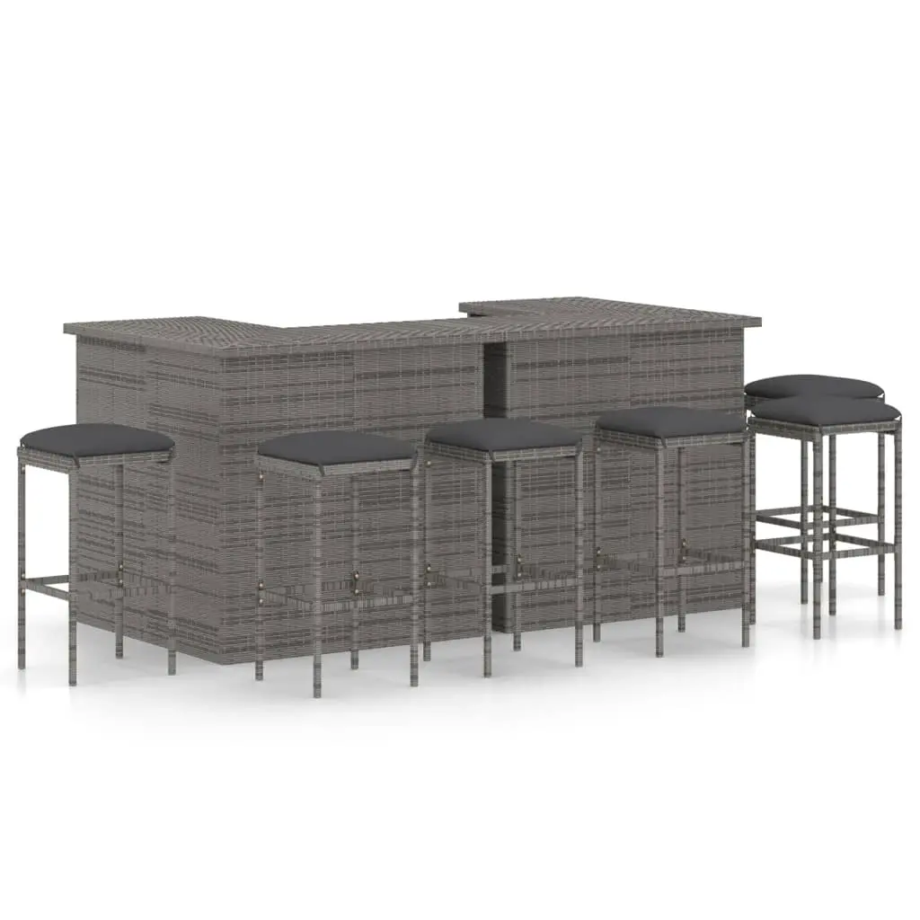8 Piece Garden Bar Set with Cushions Poly Rattan Grey 3064927 - Furniture